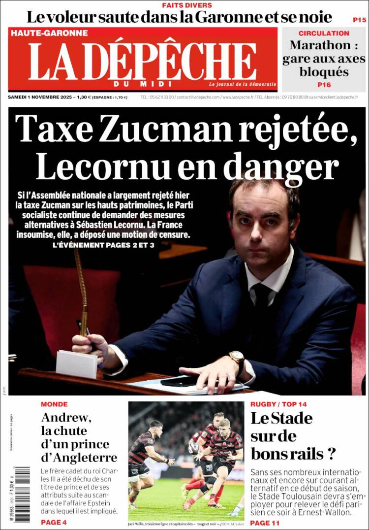 Portada de La Dépêche du Midi (Francia)