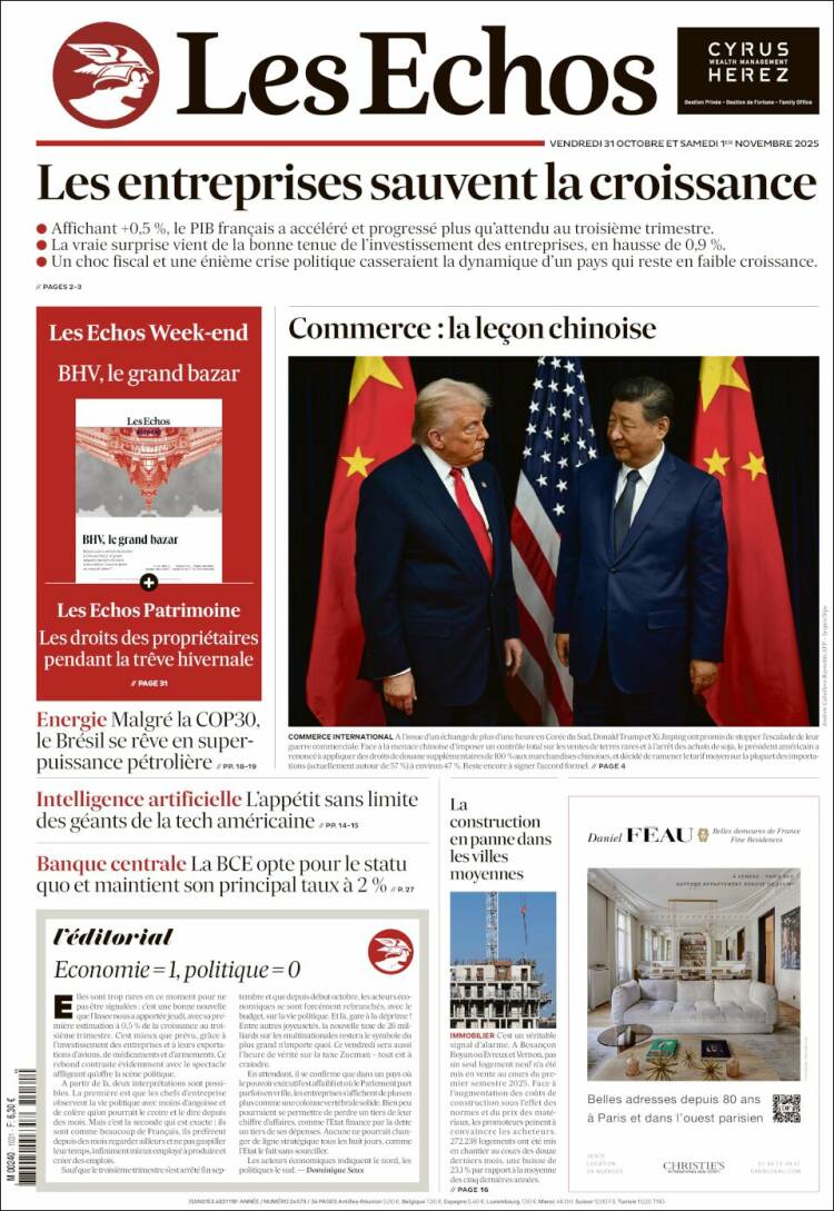 Portada de Les Echos (Francia)