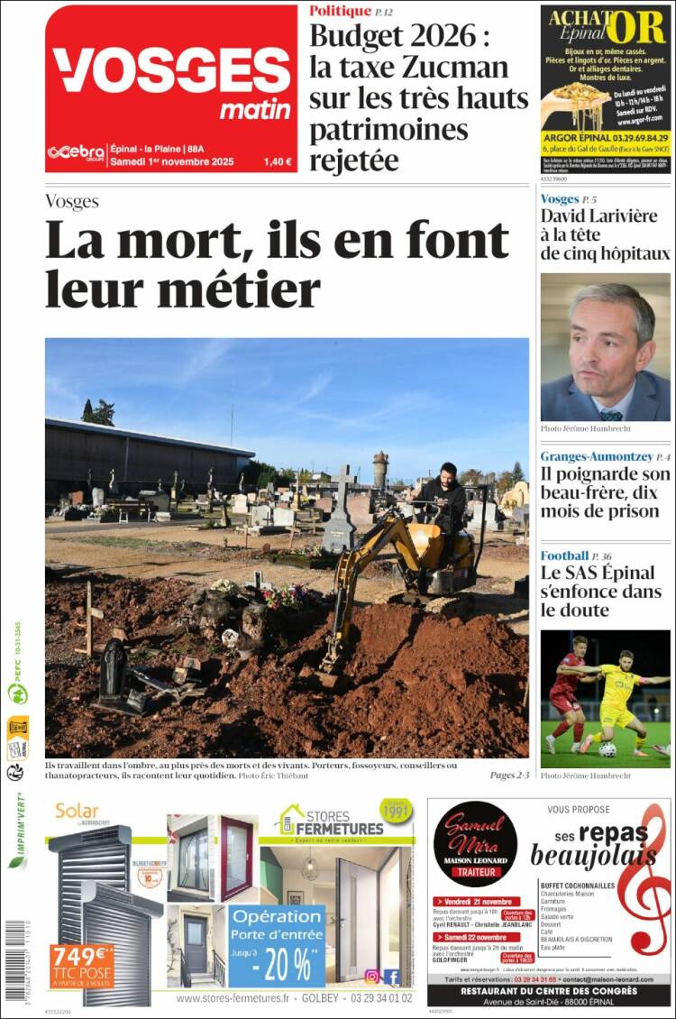 Portada de Vosges Matin (Francia)