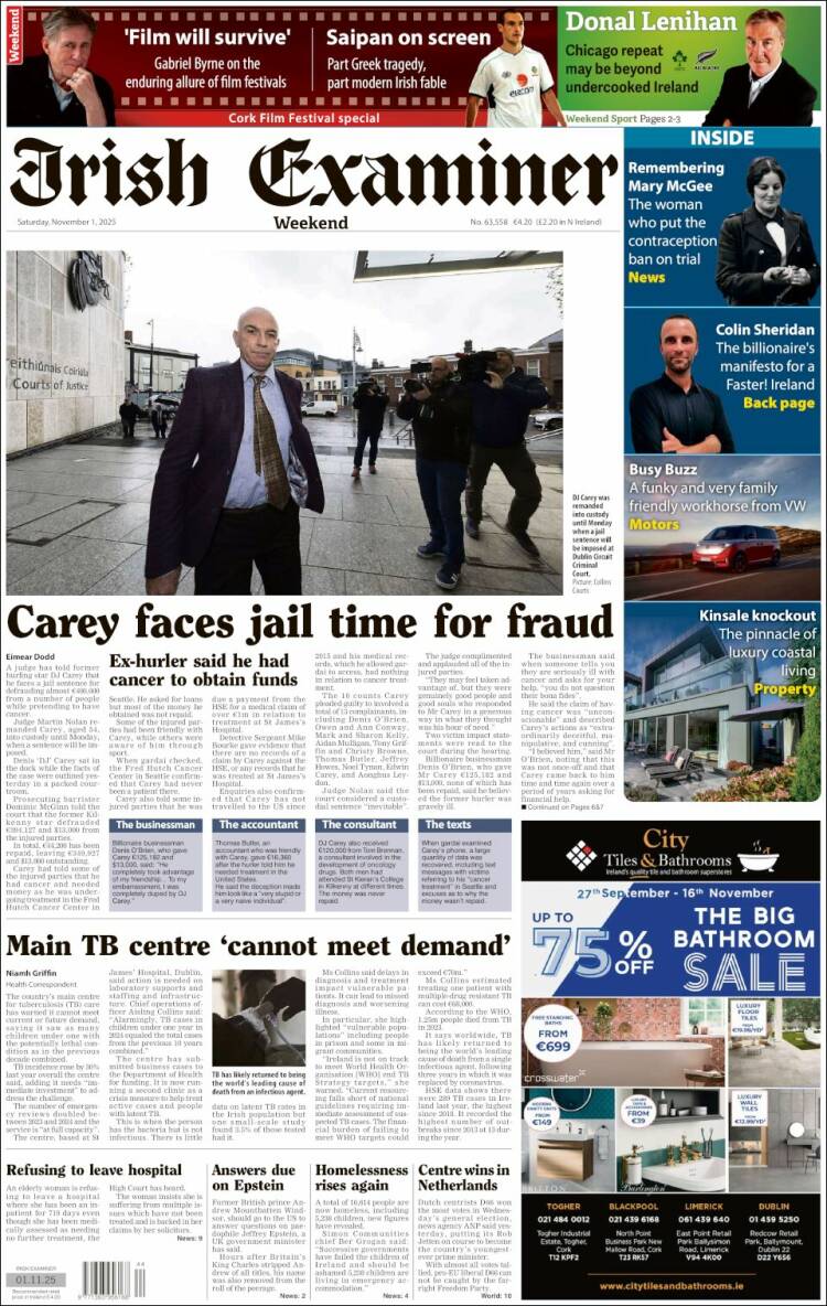 Portada de Irish Examiner (Irlanda)