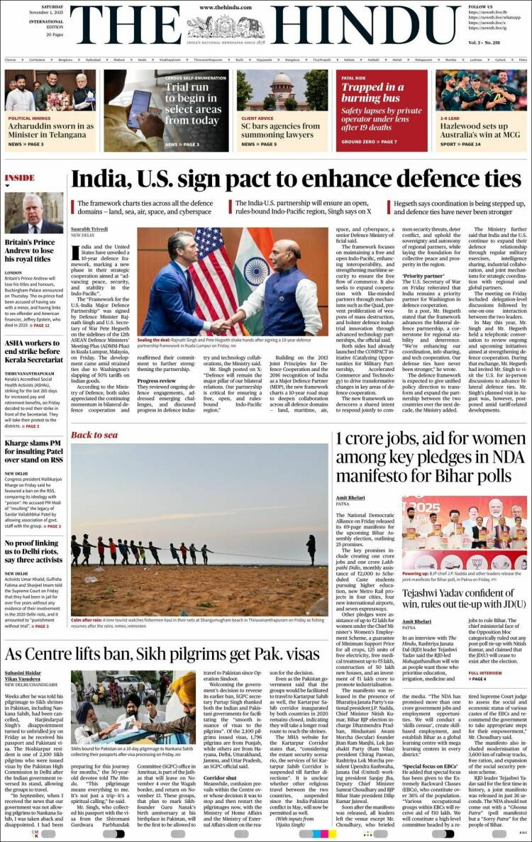 Portada de The Hindu (India)