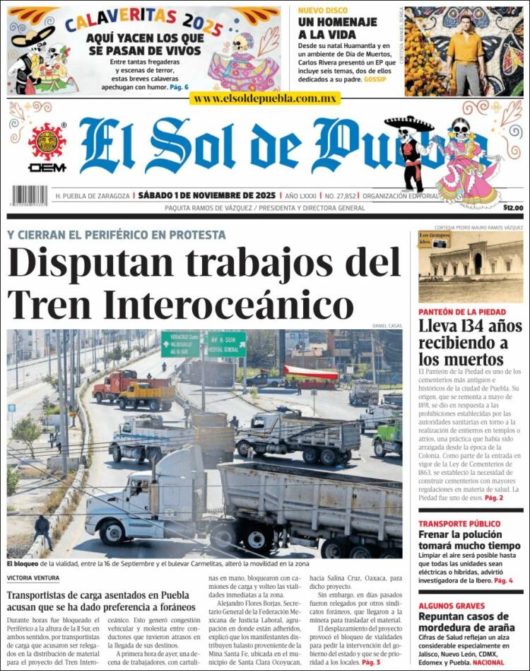 Portada de El Sol de Puebla (M&eacute;xico)