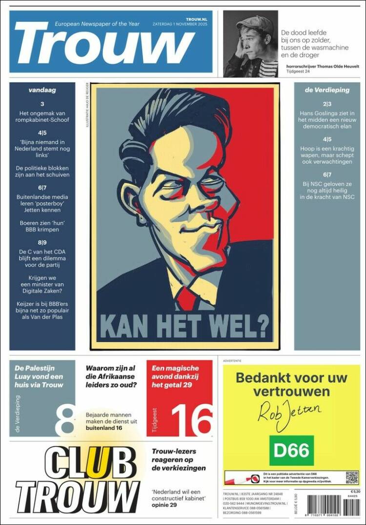Portada de Trouw (Pa&iacute;ses Bajos)