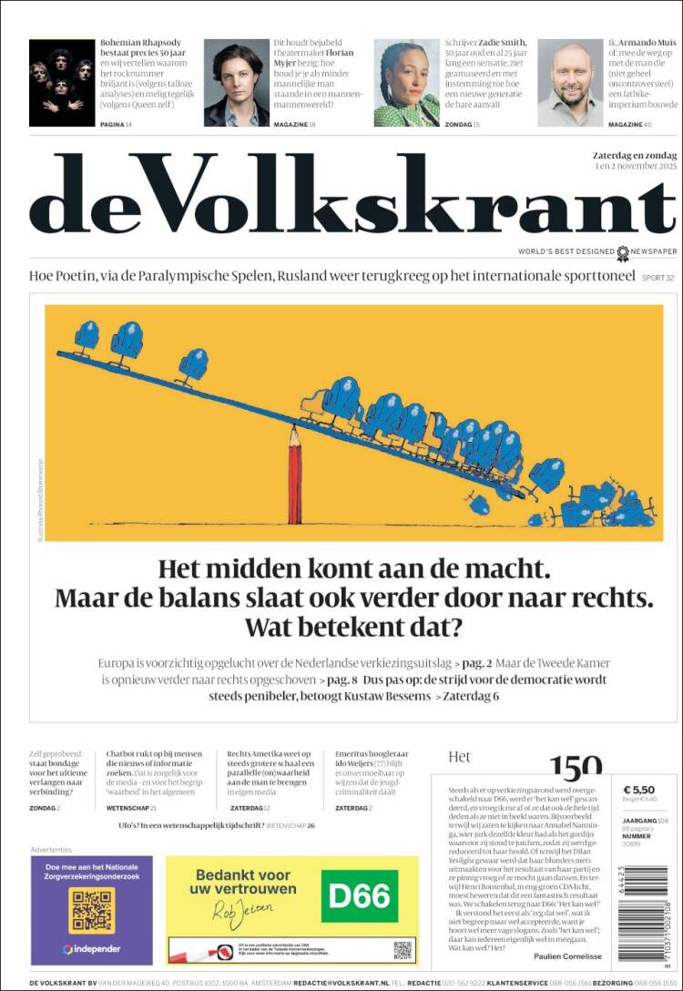 Portada de De Volkskrant (Pa&iacute;ses Bajos)