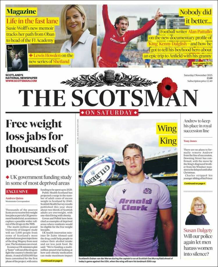 Portada de The Scotsman (Reino Unido)