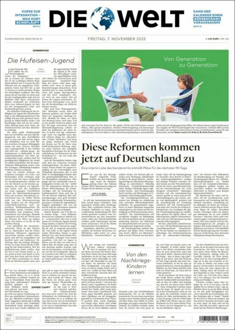Portada de Die Welt (Alemania)
