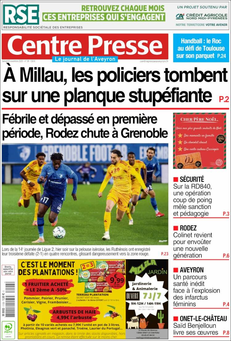 Portada de Centre Presse (Francia)