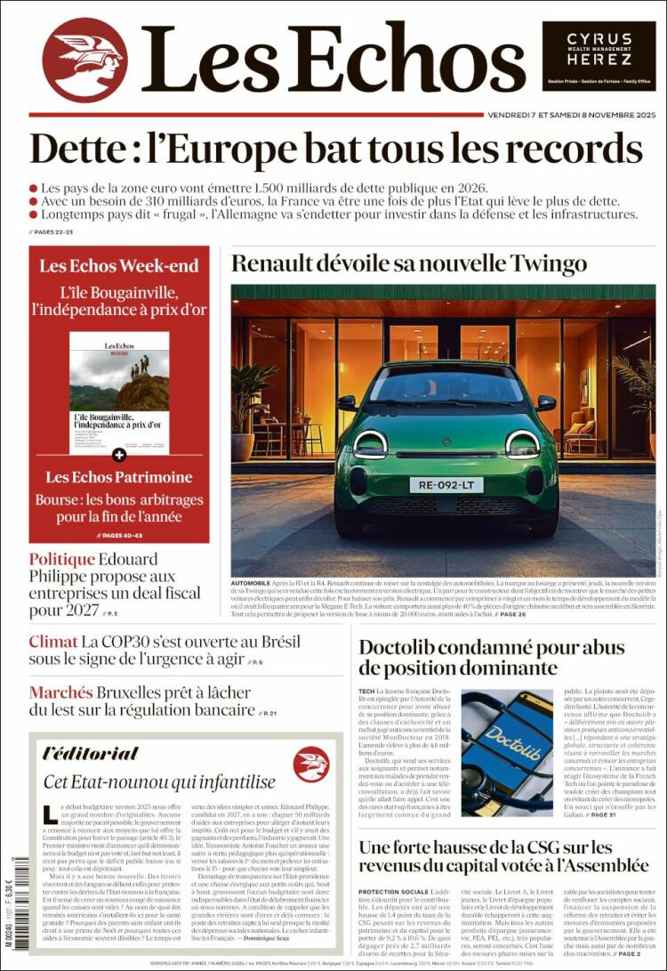 Portada de Les Echos (Francia)