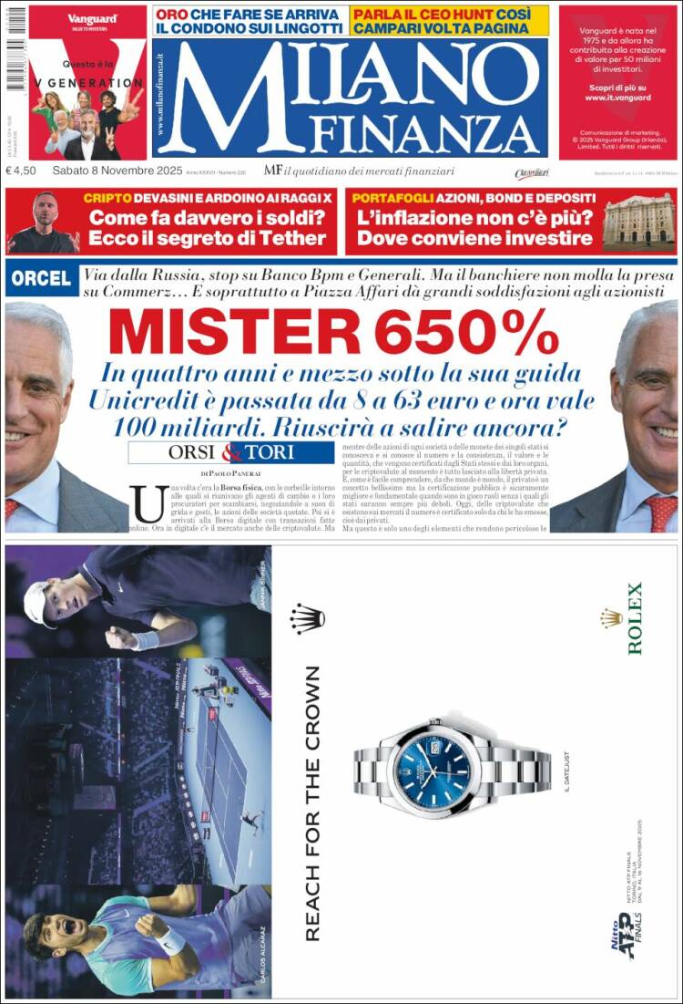 Portada de Milano Finanza (Italia)