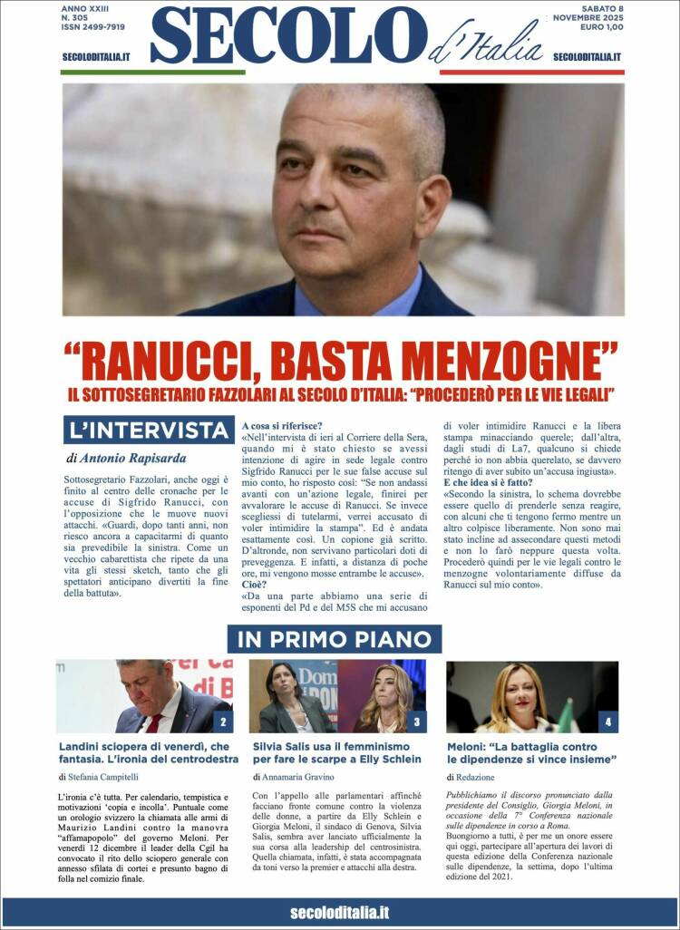 Portada de Secolo d'Italia (Italia)