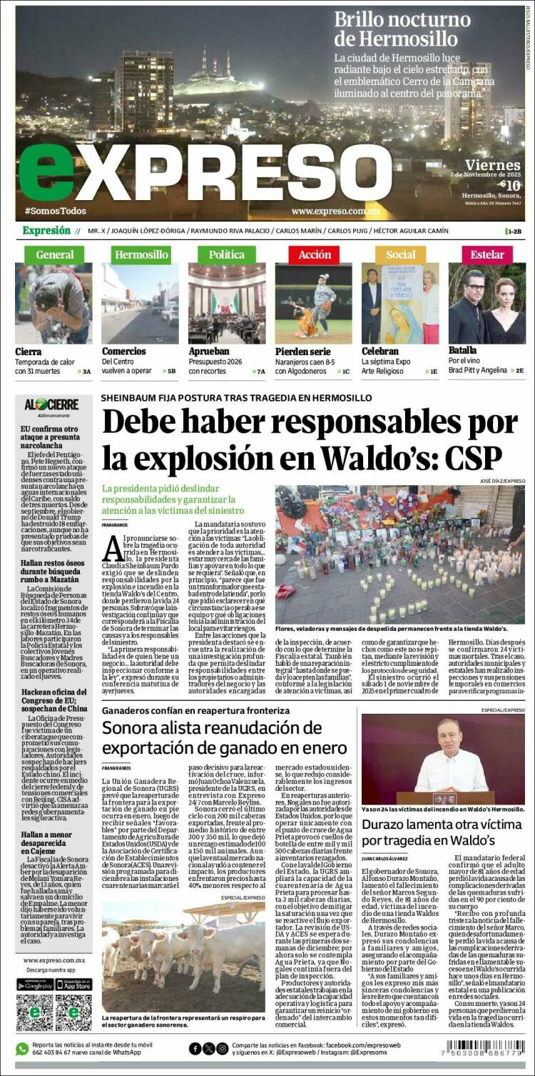 Portada de Expreso (M&eacute;xico)