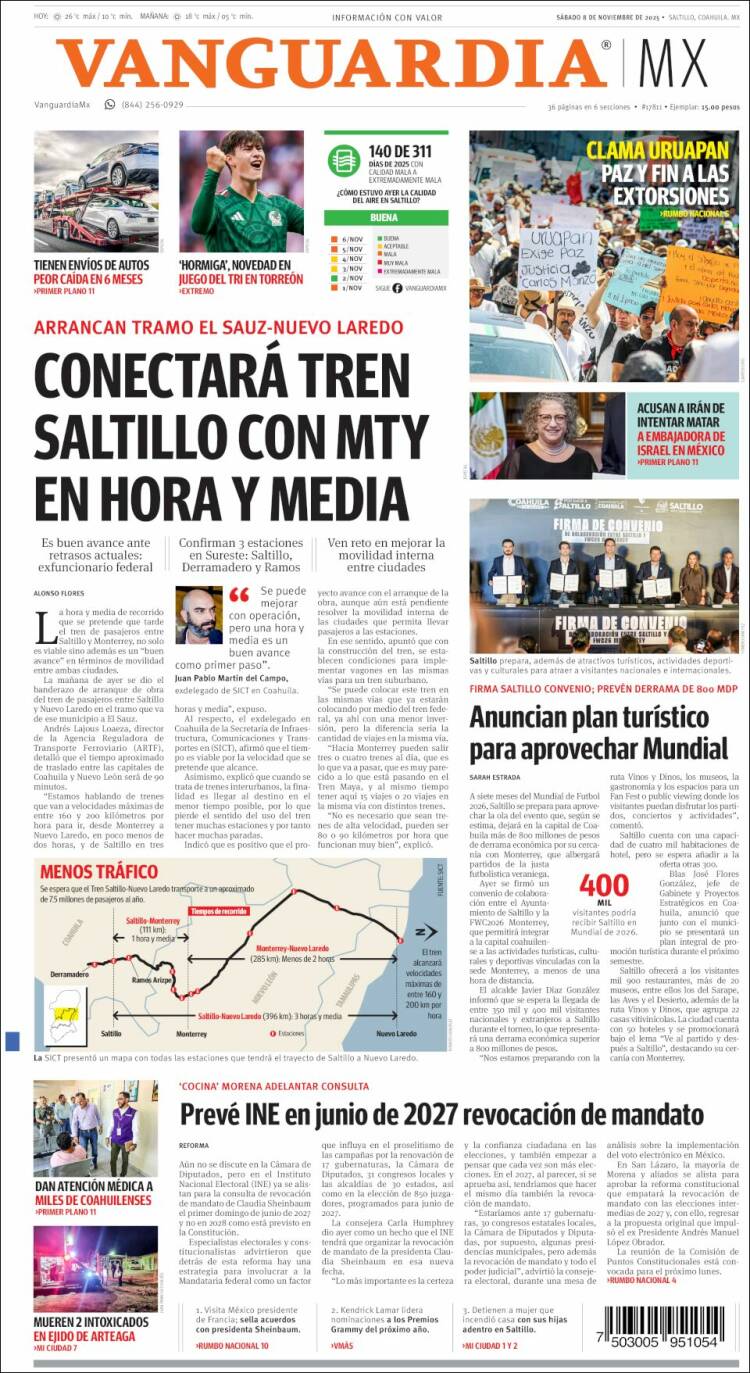 Portada de Vanguardia (M&eacute;xico)