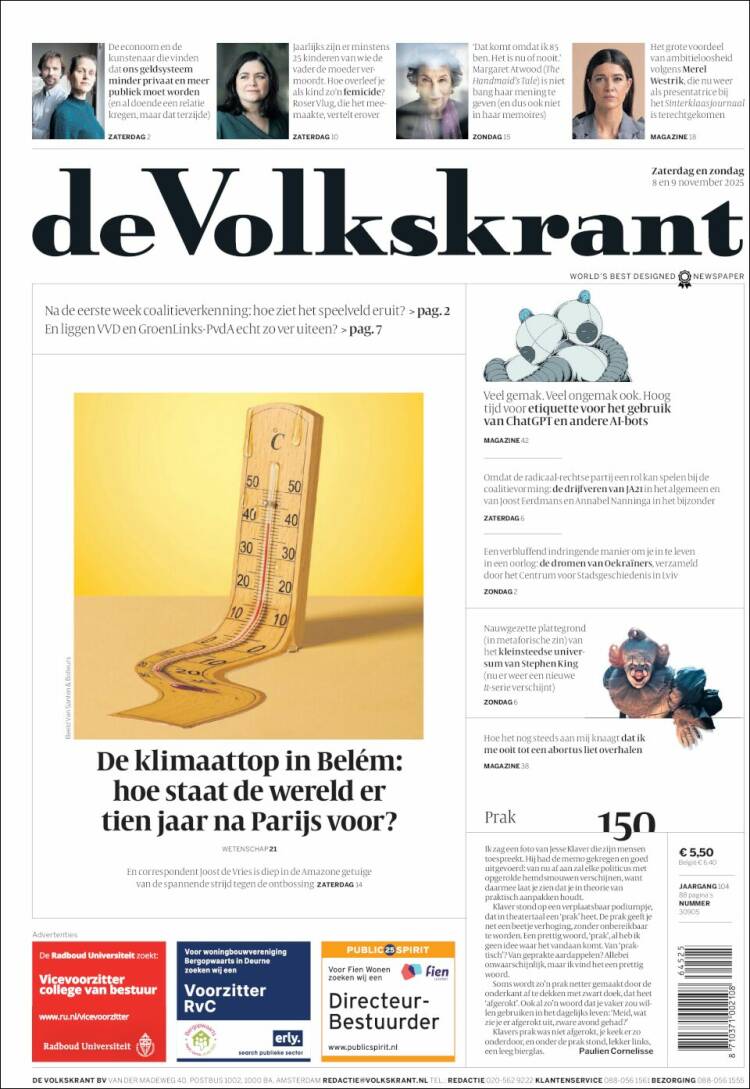 Portada de De Volkskrant (Pa&iacute;ses Bajos)