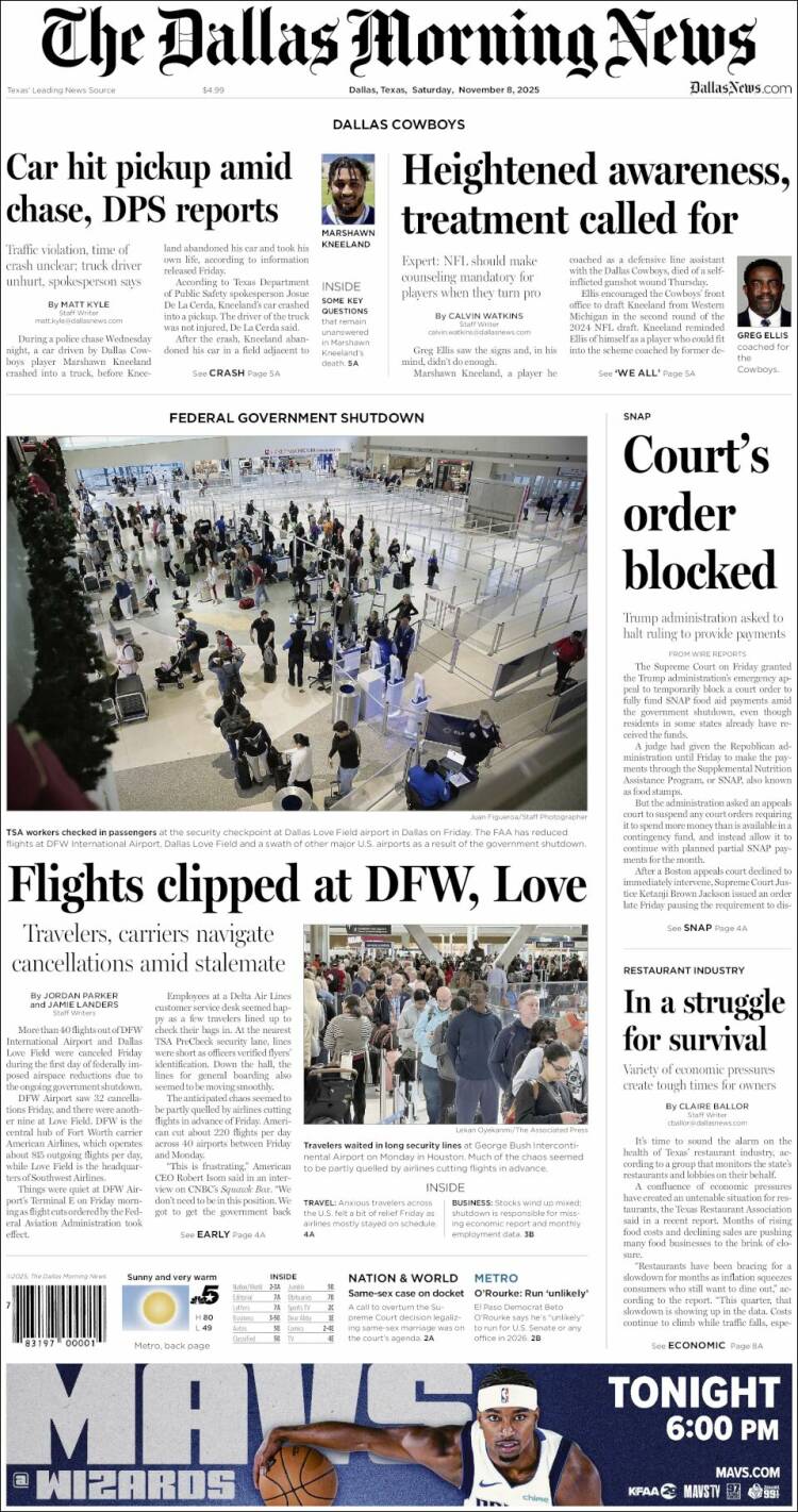 Portada de Dallas Morning News (USA)