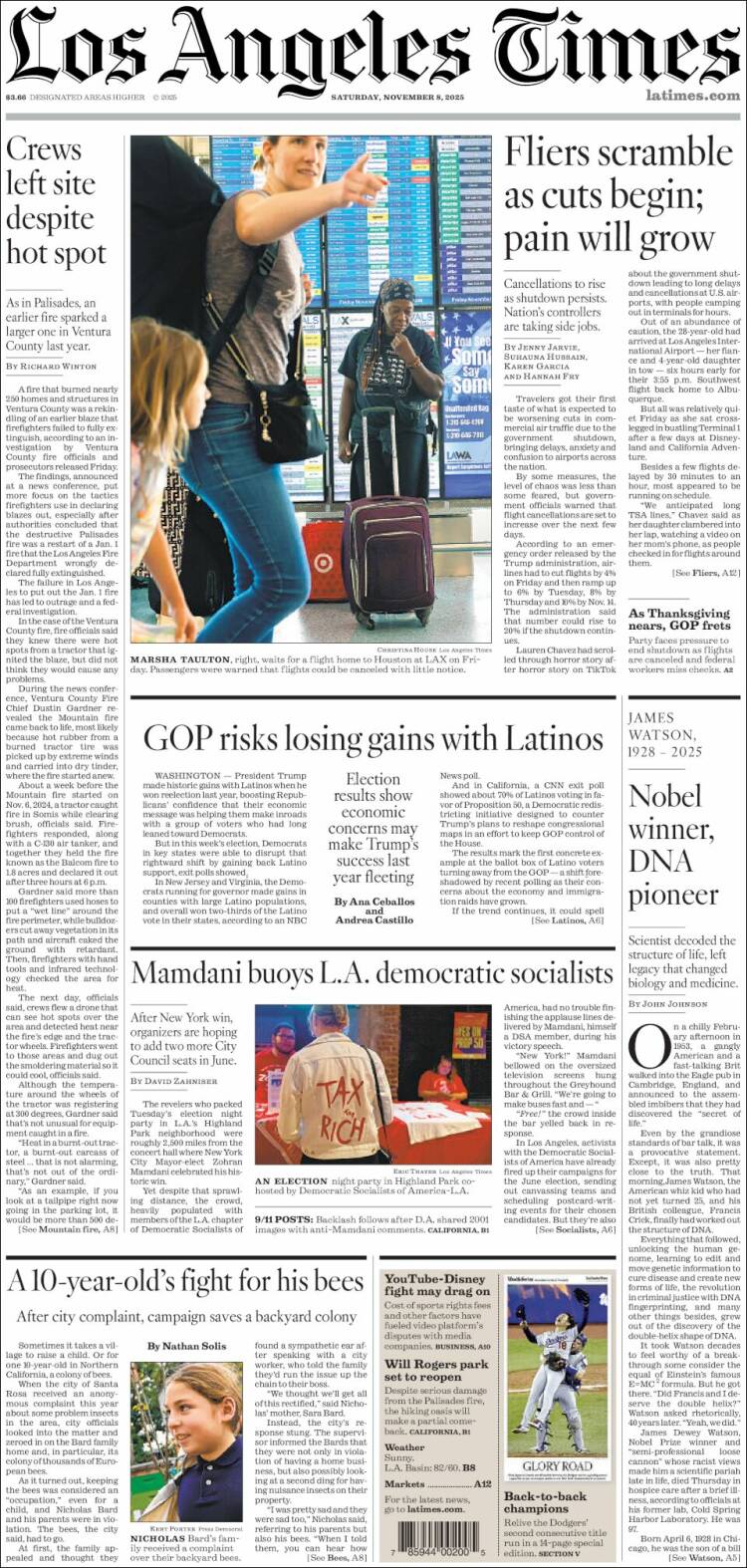 Portada de Los Angeles Times (USA)