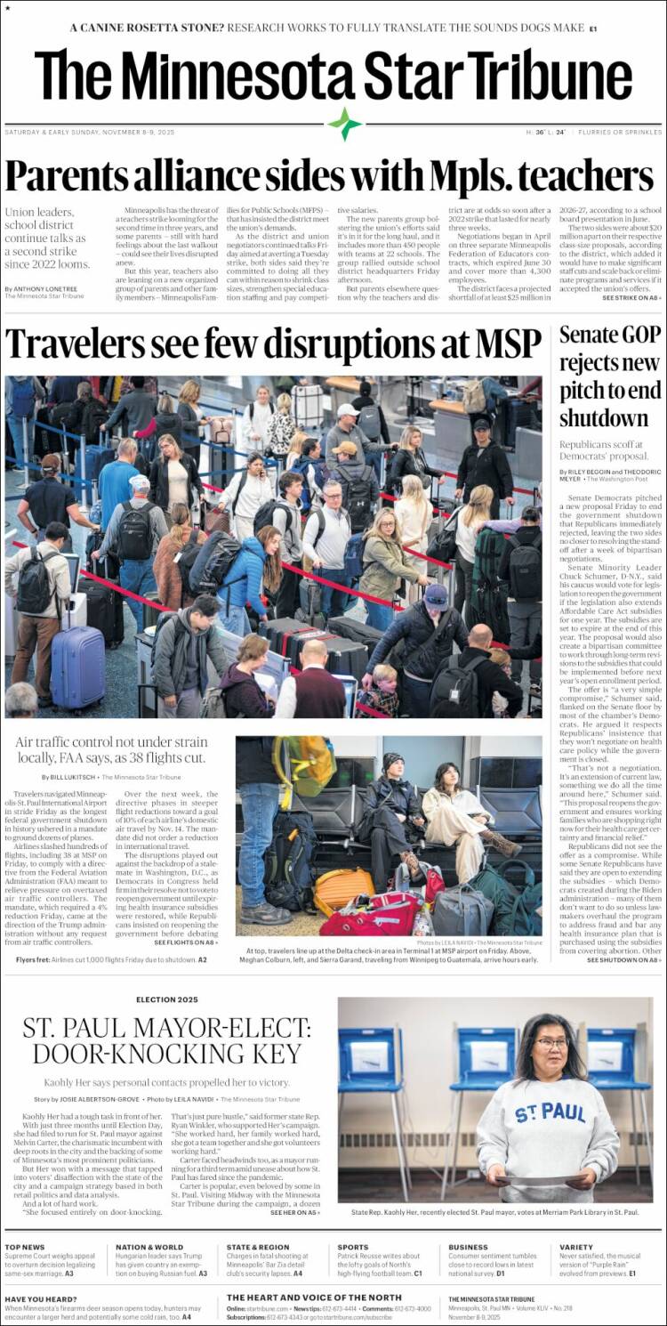 Portada de Star Tribune (USA)