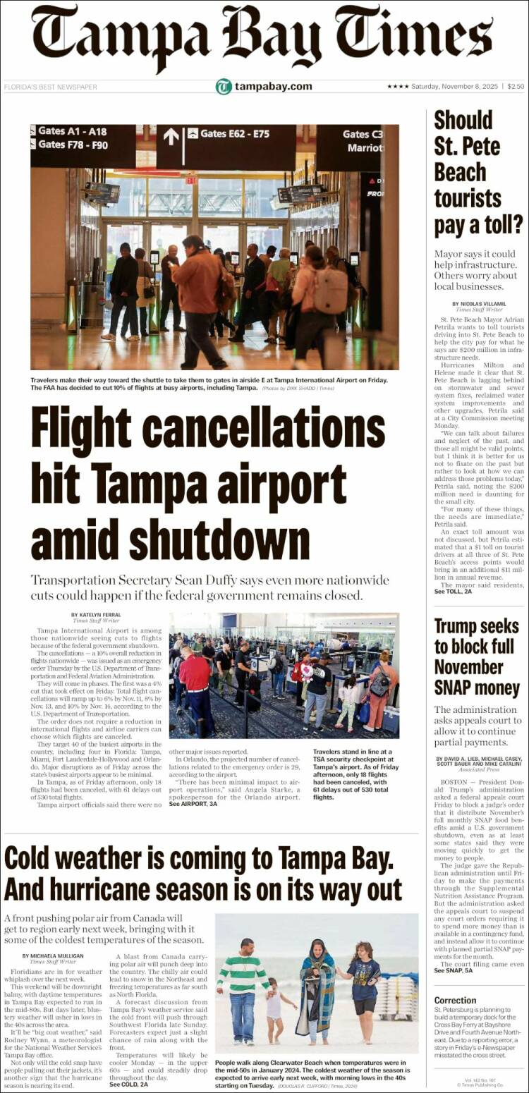 Portada de Tampa Bay Times (USA)