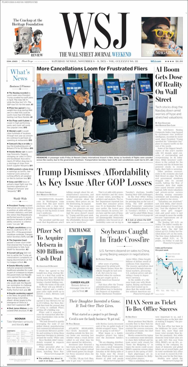 Portada de Wall Street Journal (USA)
