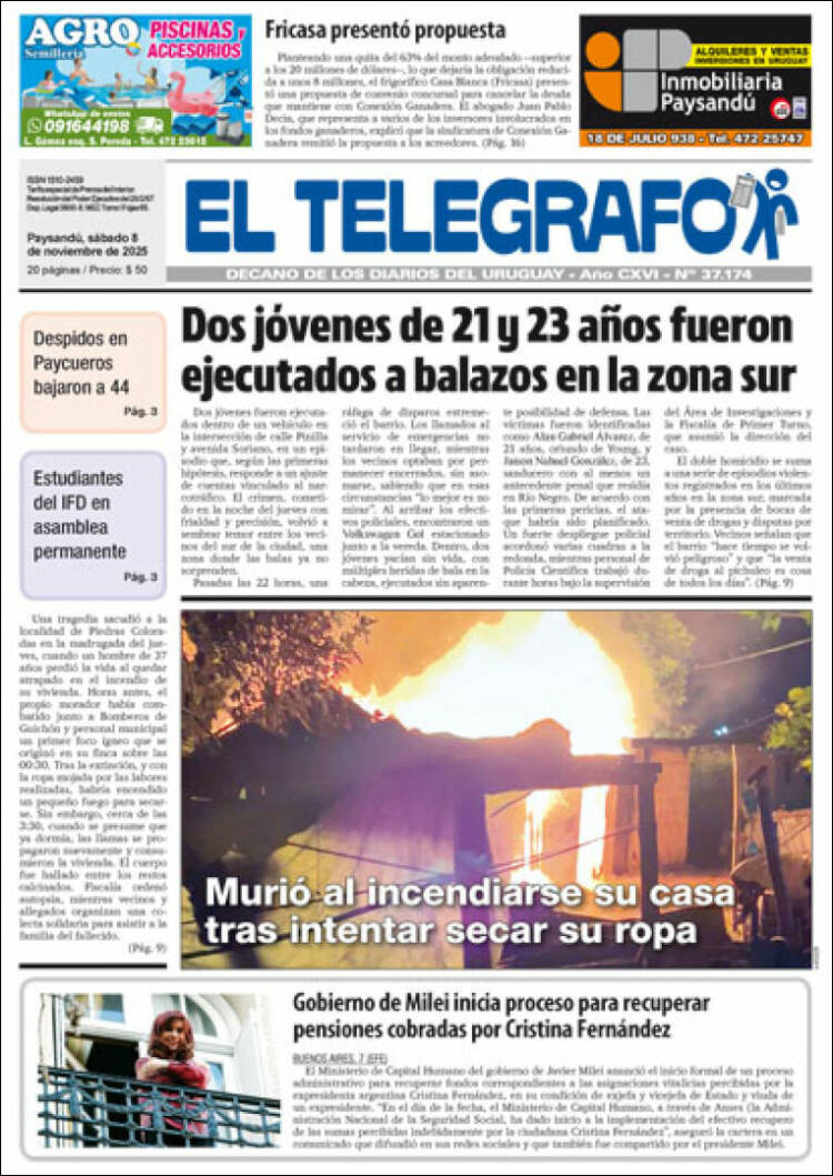 Portada de El Telégrafo (Uruguay)
