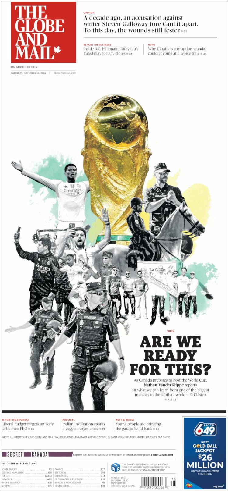 Portada de The Globe and Mail (Canad&aacute;)