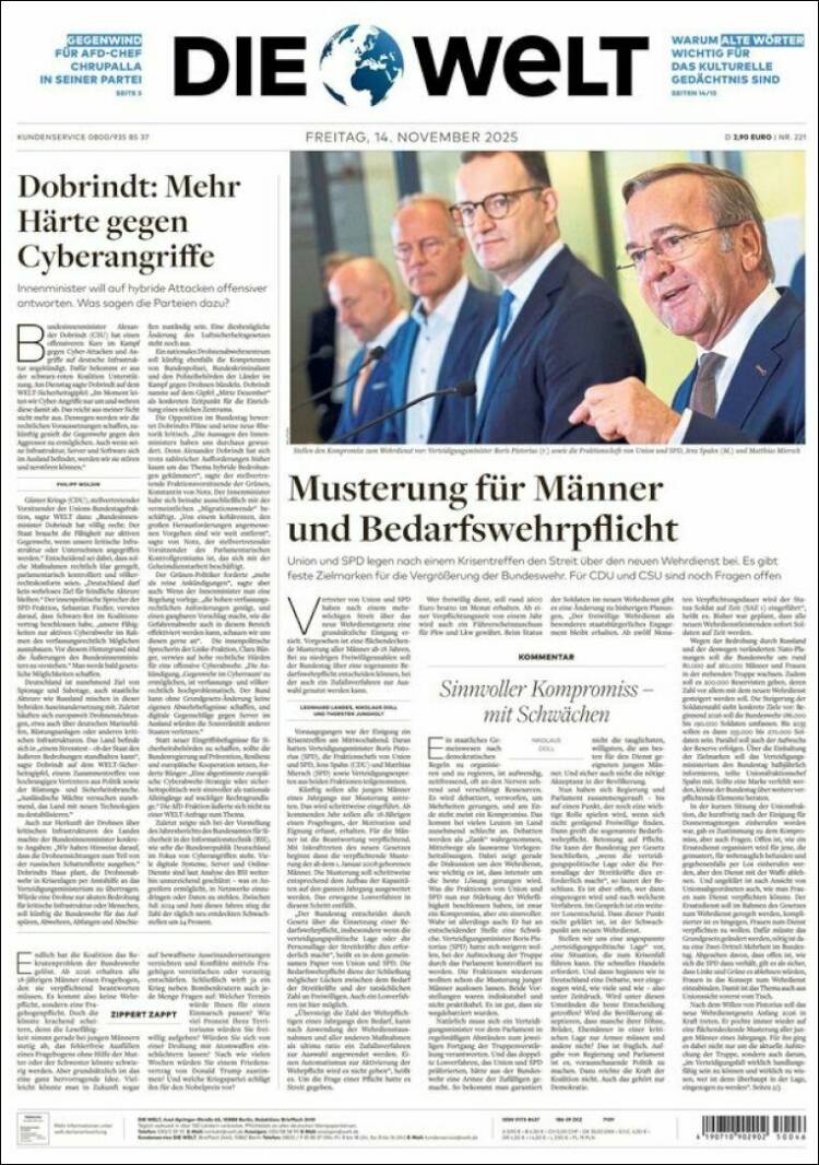 Portada de Die Welt (Alemania)