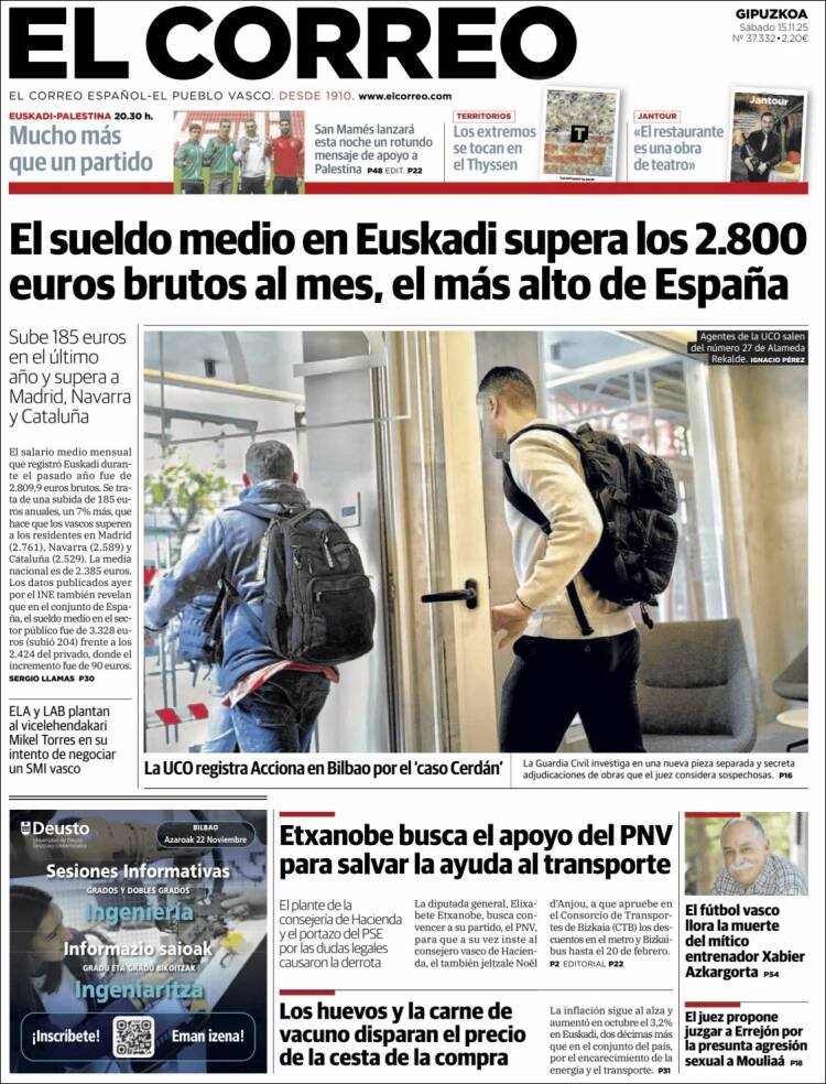 Portada de El Correo - Guipuzcoa (Espa&ntilde;a)