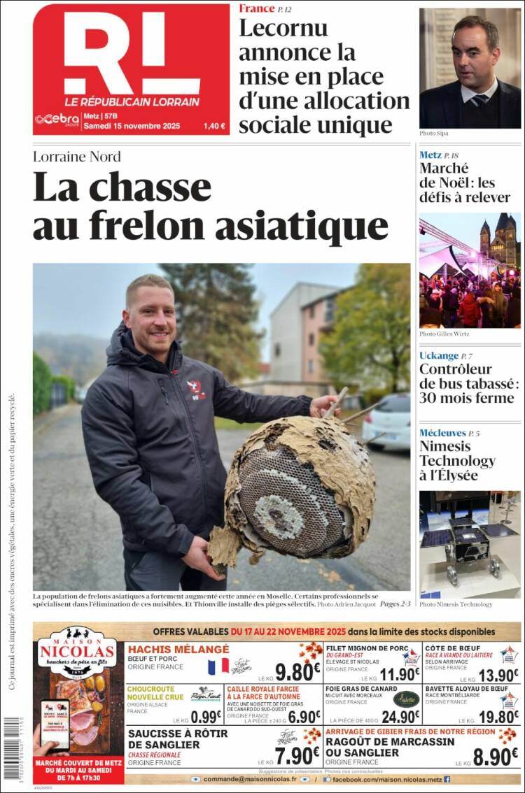 Portada de Le Republicain Lorrain (Francia)