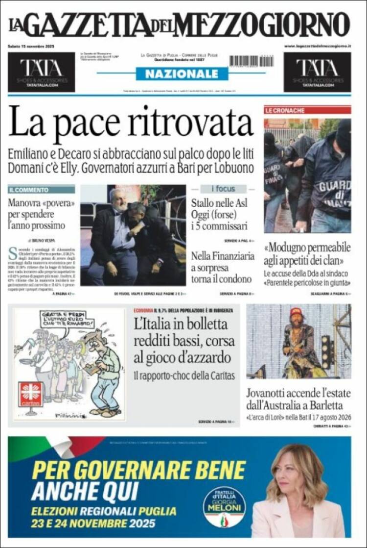 Portada de La Gazzetta del Mezzogiorno (Italia)