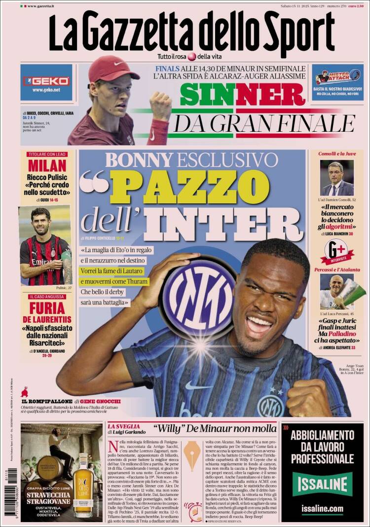 Portada de La Gazzetta dello Sport (Italia)