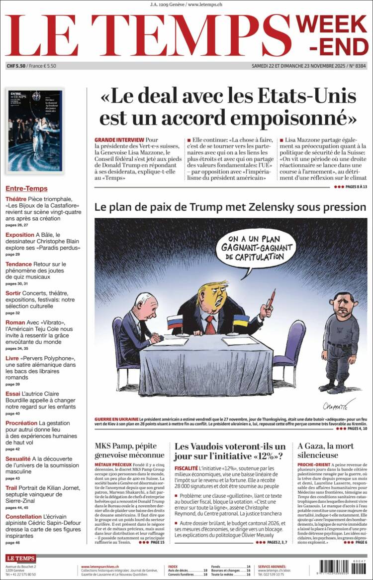 Portada de Le Matin (Suiza)