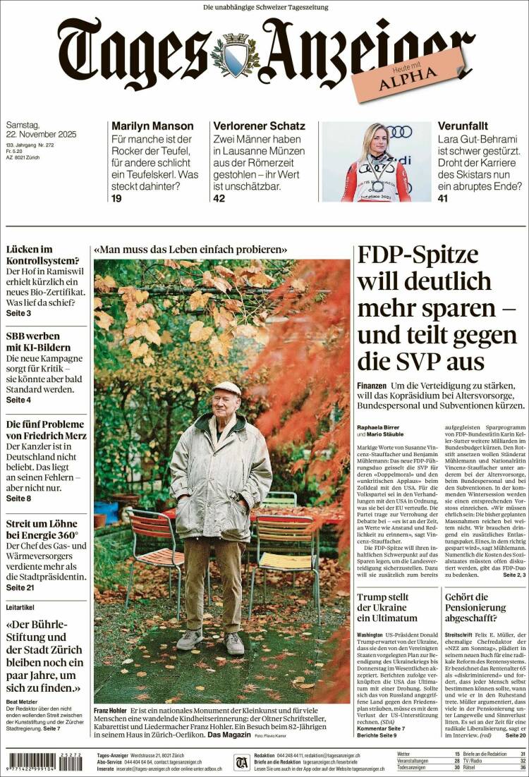 Portada de Tages-Anzeiger (Suiza)
