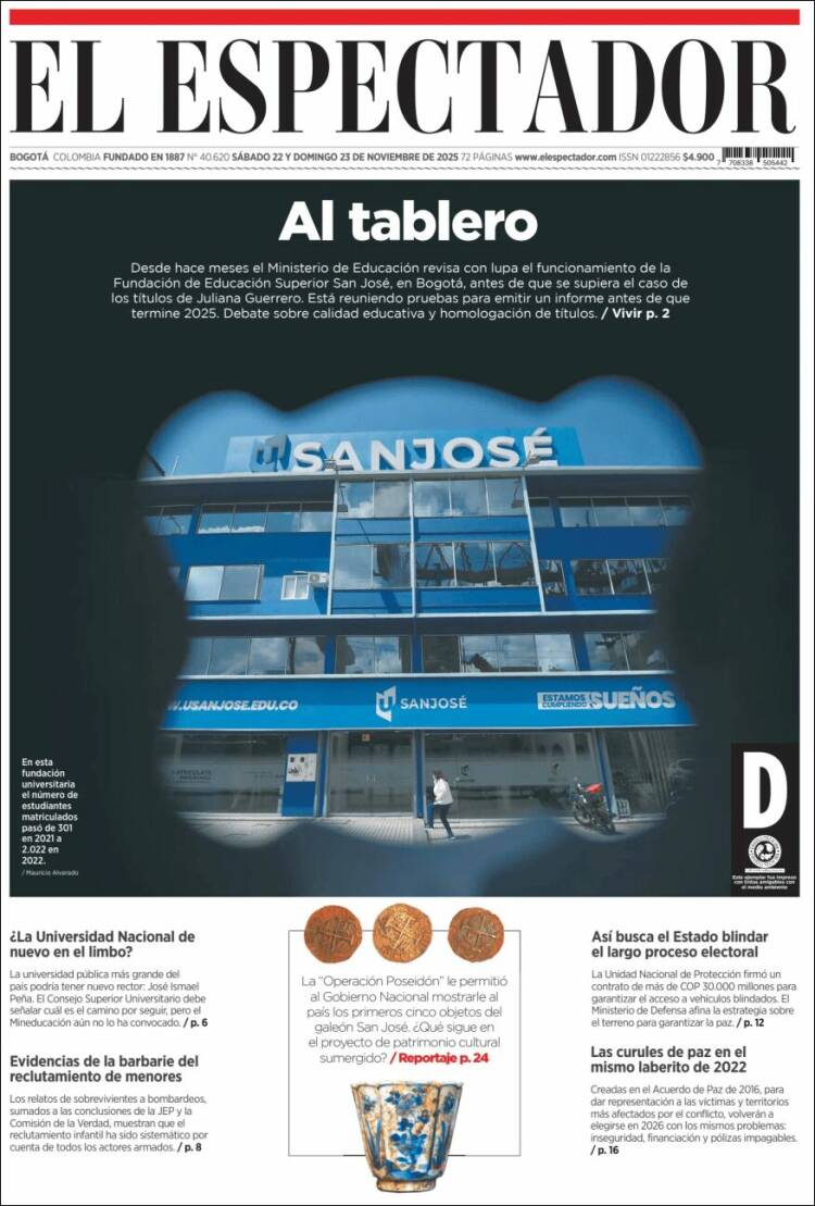 Portada de El Espectador (Colombia)