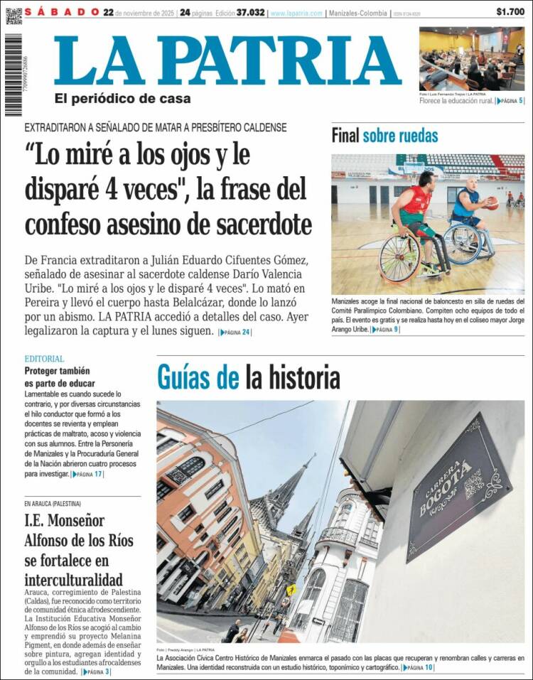 Portada de La Patria (Colombia)