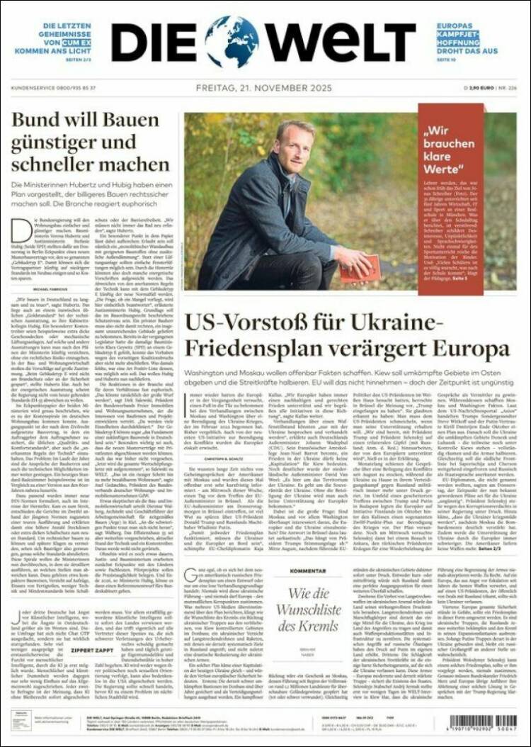 Portada de Die Welt (Alemania)