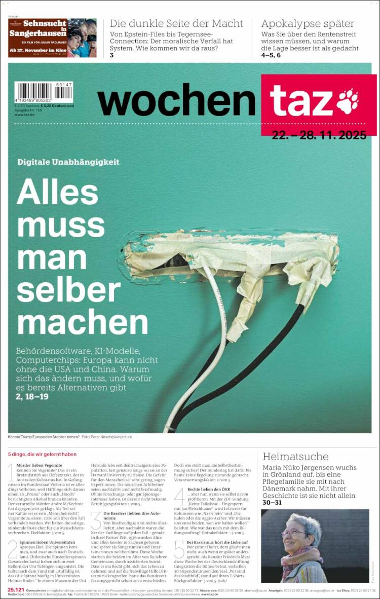 Portada de Die Tageszeitung (Alemania)