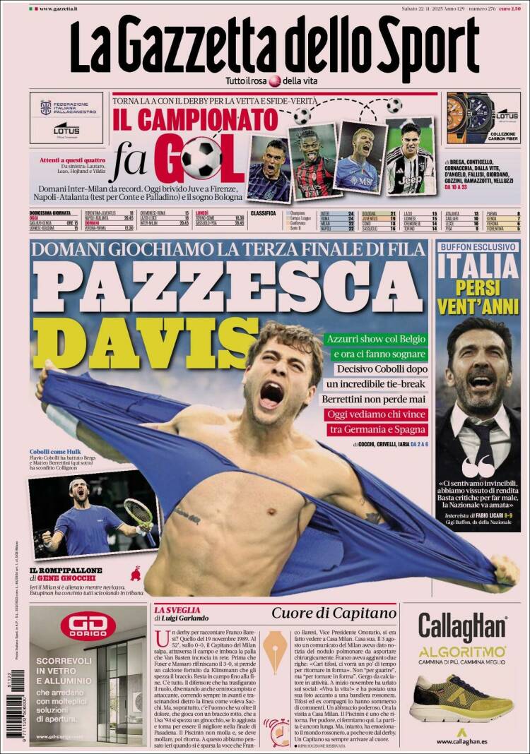 Portada de La Gazzetta dello Sport (Italia)