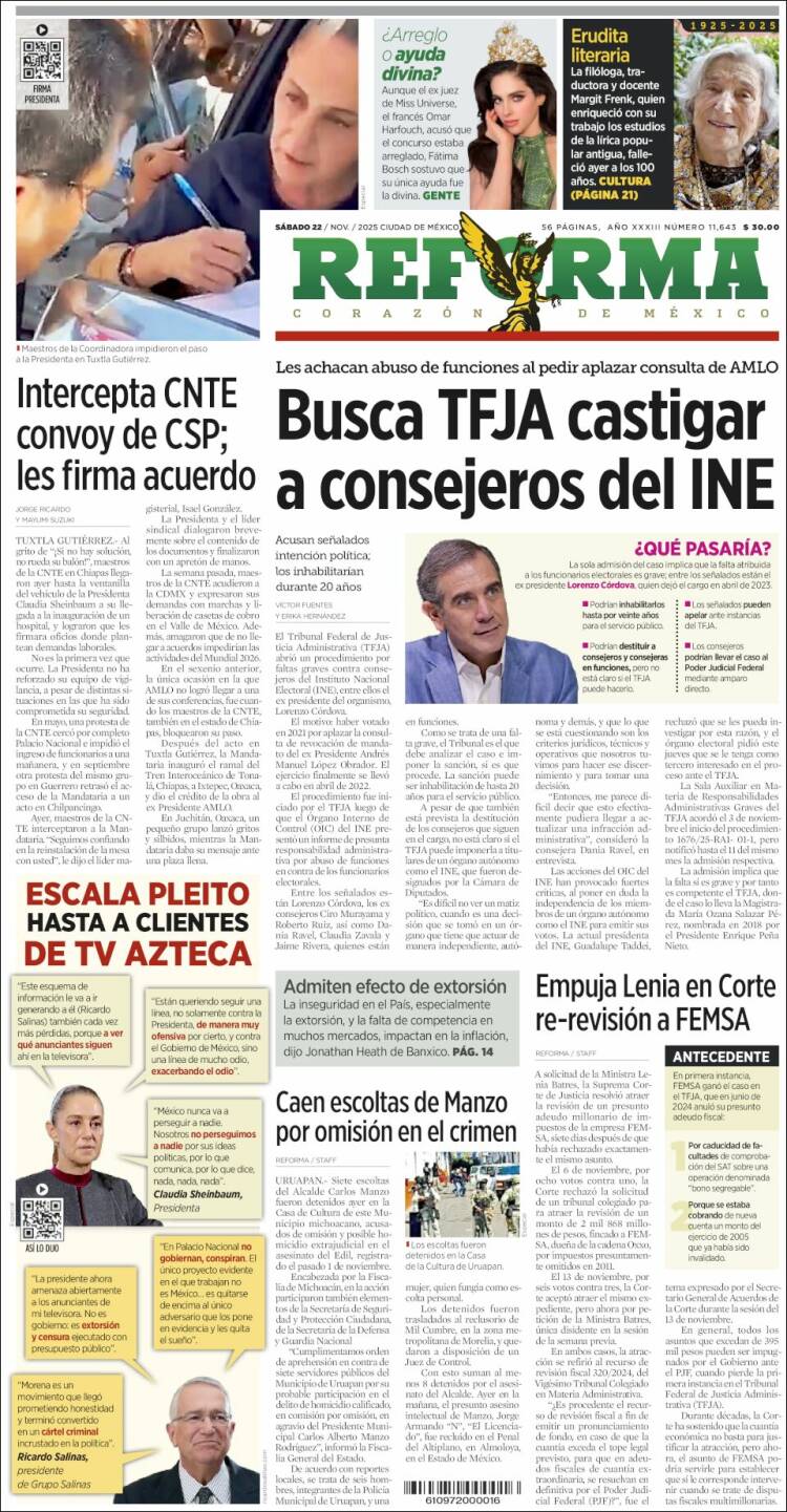 Portada de Reforma (M&eacute;xico)