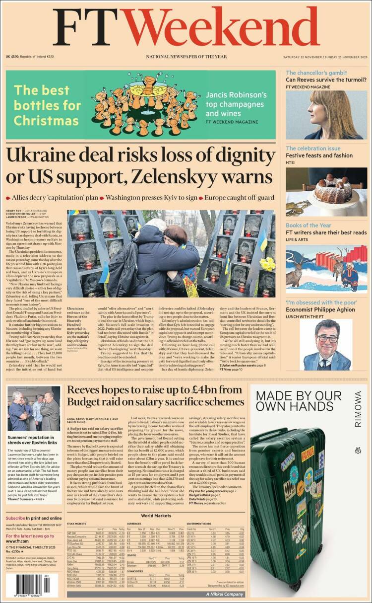 Portada de Financial Times (Reino Unido)
