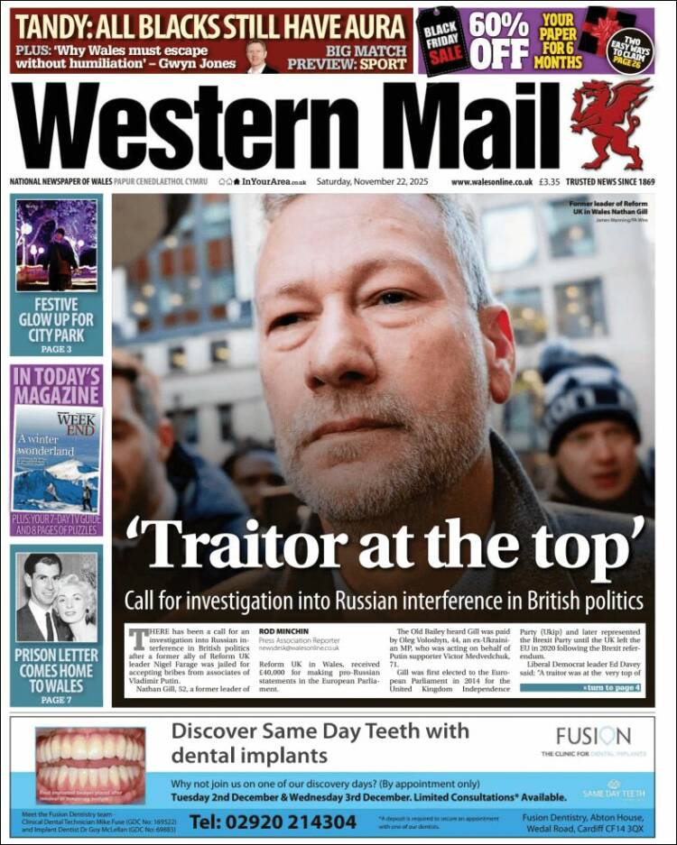 Portada de Western Mail (Reino Unido)