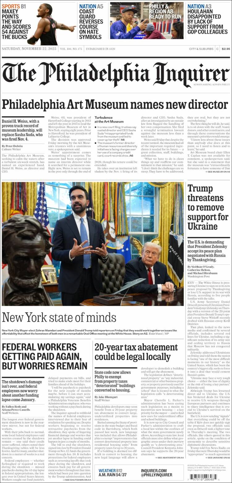 Portada de Philadelphia Inquirer (USA)