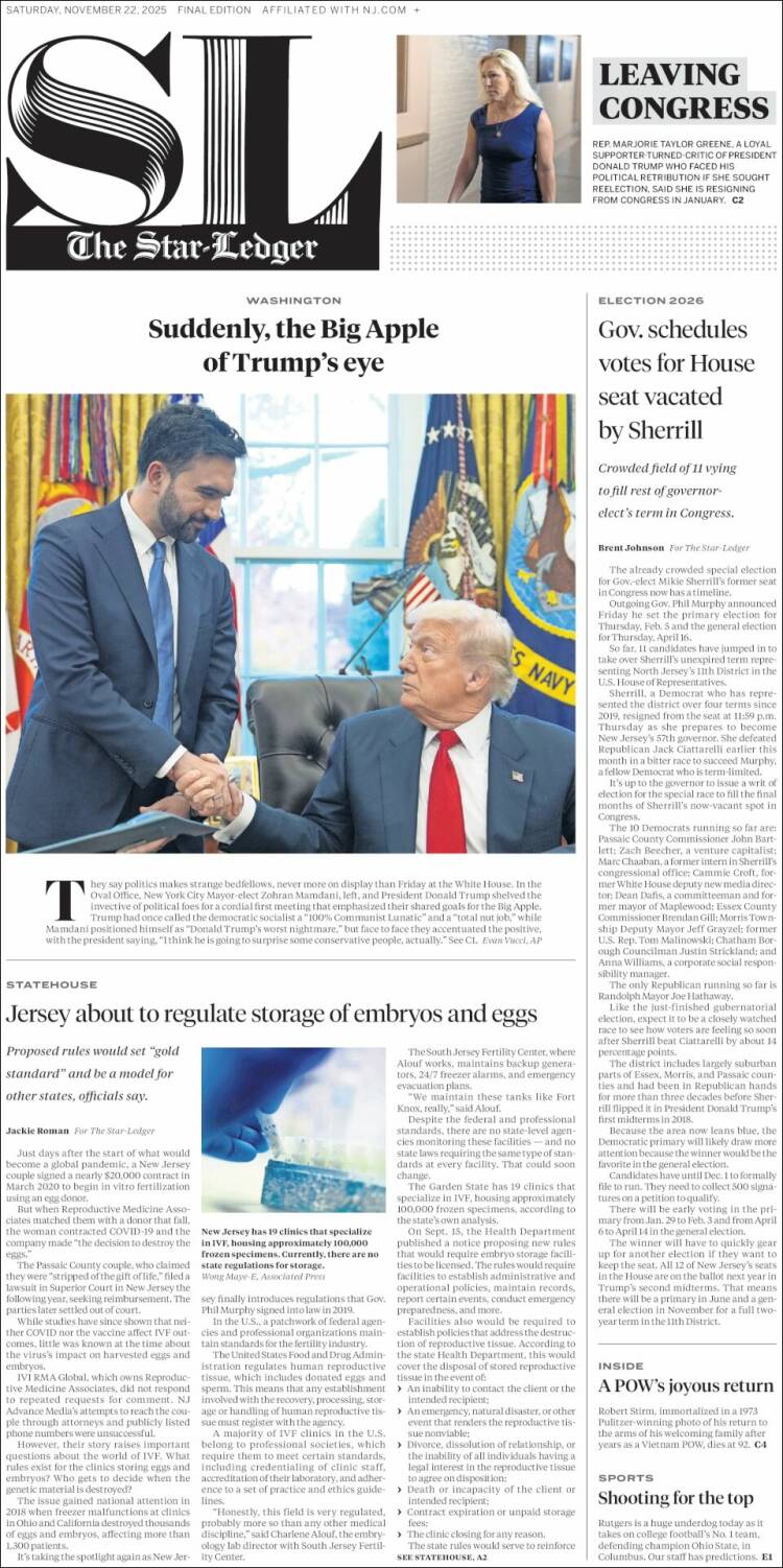 Portada de Star-Ledger (USA)