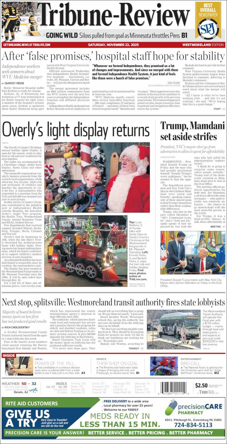 Portada de Tribune-Review (USA)