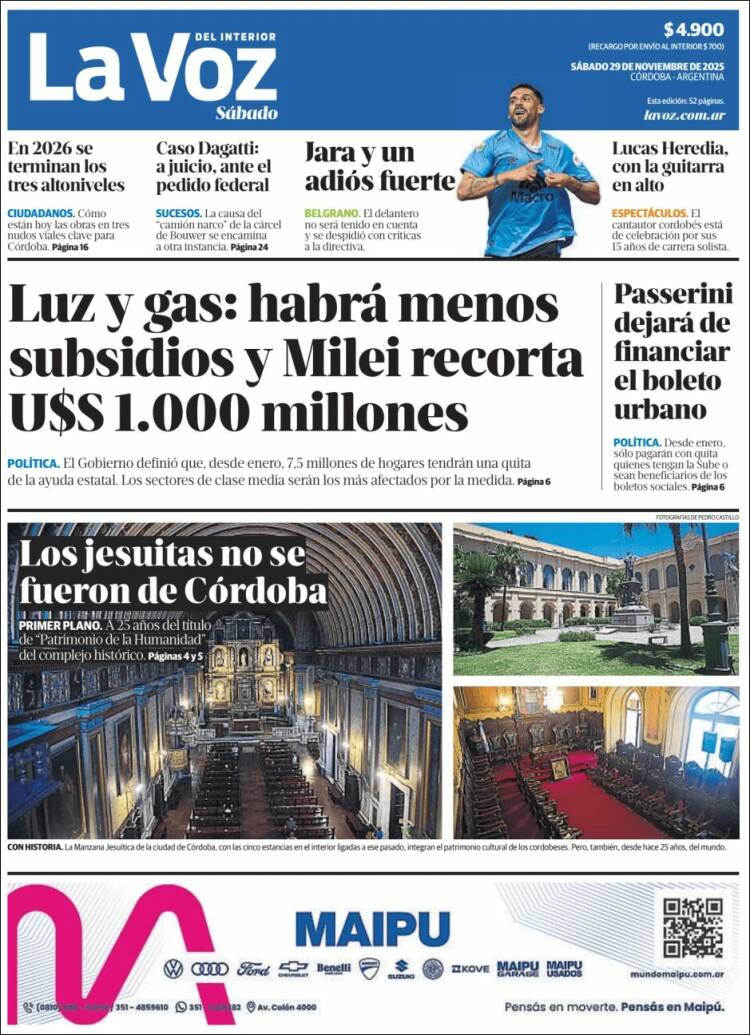 Portada de La Voz del Interior (Argentina)