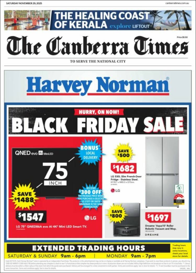 Portada de The Canberra Times (Australia)