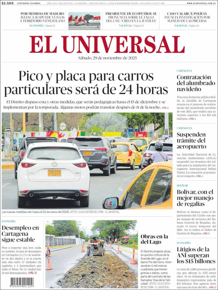 Portada de El Universal (Colombia)