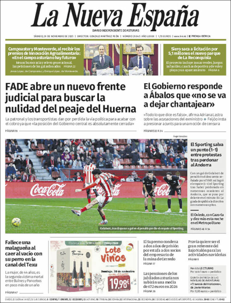 Portada de La Nueva España (Espa&ntilde;a)