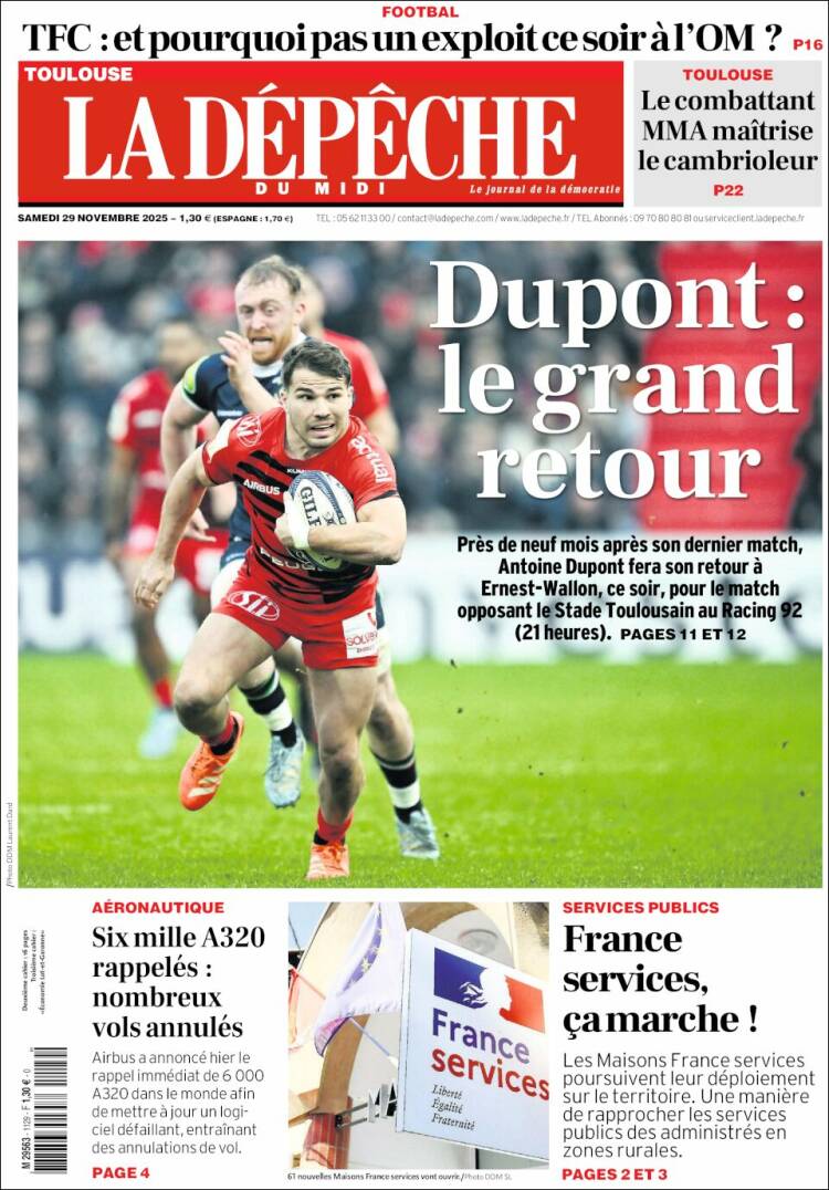 Portada de La Dépêche du Midi (Francia)