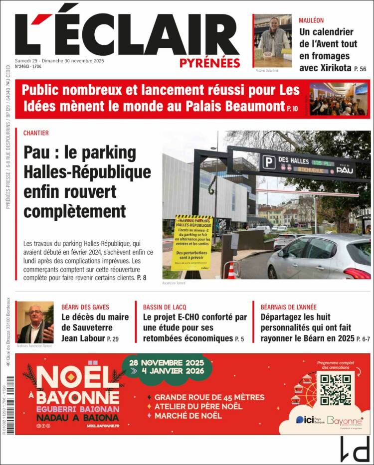 Portada de L'Eclair des Pyrénées (Francia)