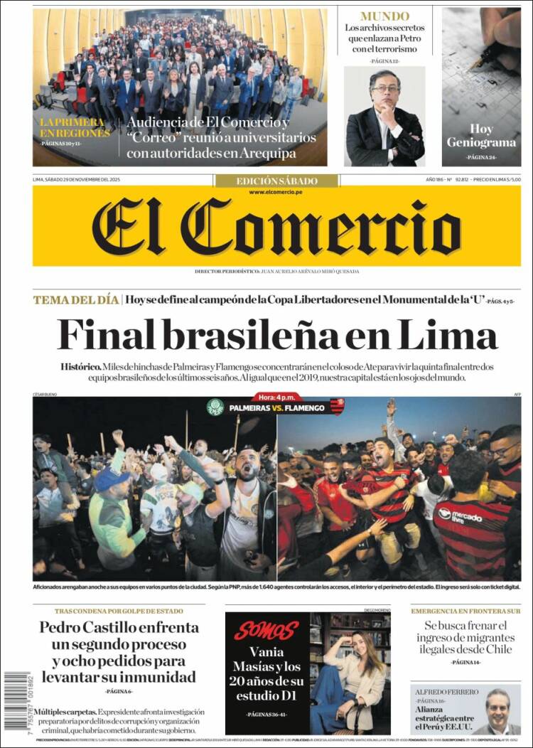 Portada de El Comercio (Per&uacute;)