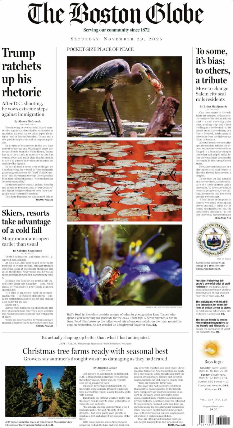 Portada de Boston Globe (USA)